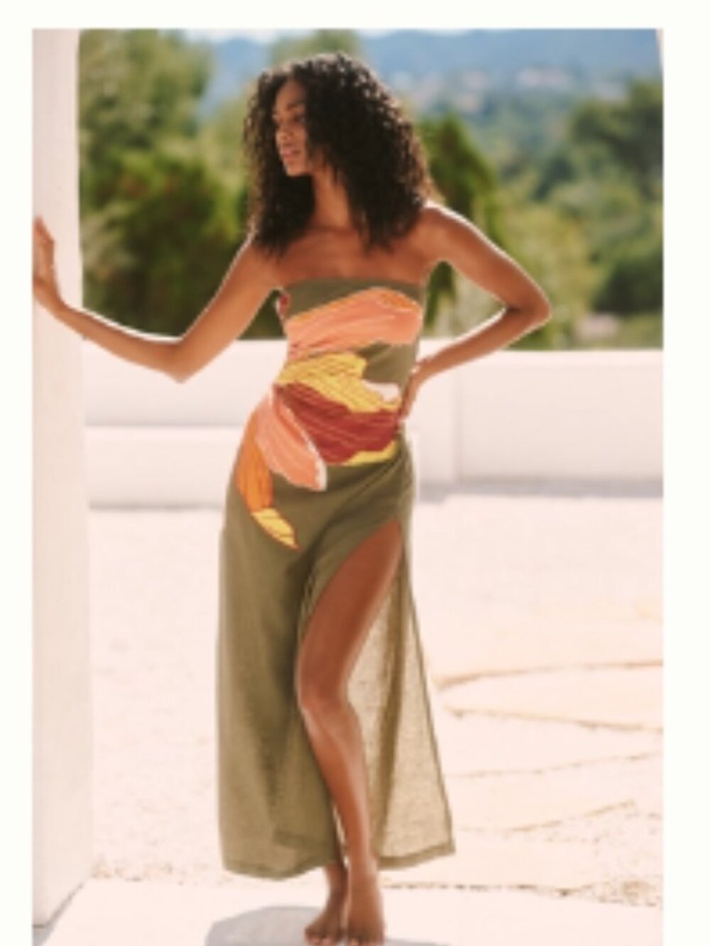 Anthropologie - Aliza Strapless Linen-Blend Maxi Dress - Olive Green